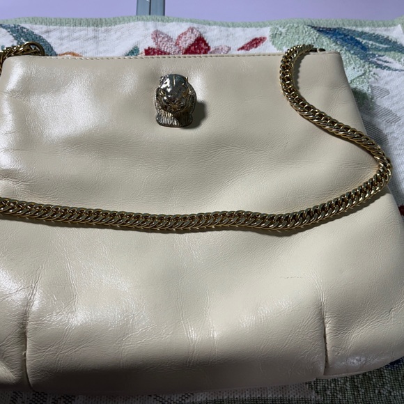 Vintage Ruth Saltz Cream Leather Gold Cougar Head Chain Strap Purse - Picture 4 of 16